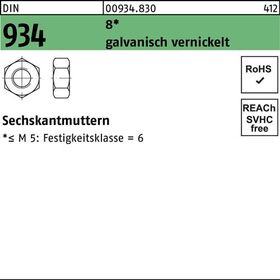 Sechskantmutter DIN 934 M3 8 galv. vernickelt 1000 Stück - VPE: 1000