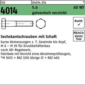 Sechskantschraube ISO 4014 Schaft M20x 80 5.6 W7 galv.verz. 25Stück - VPE: 25