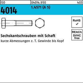 Sechskantschraube ISO 4014 Schaft M20x 65 A 5 1 Stück