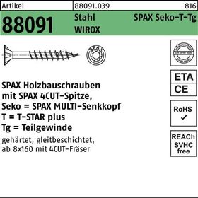 Schraube R 88091 SEKO/T-STAR TG 10x 340/80-T50 Stahl WIROX 50 Stück SPAX - VPE: 50
