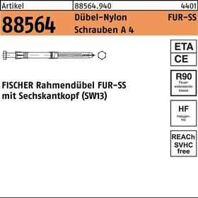 Rahmendübel R 88564 6-kt-Schr. FUR 10x80 SS Schr. A 4/Dübel-Nylon 50St. FISCHER - VPE: 50