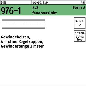 Gewindebolzen DIN 976 o.Kegelkuppen AM 20x 2000 8.8 feuerverz. 1 Stück