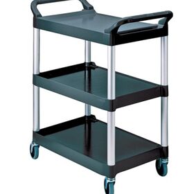 Tischwagen 3Ladeflä. L560xB450mm schwarz/alu Trgf.90kg Holme Alu/Ladeflächen PP
