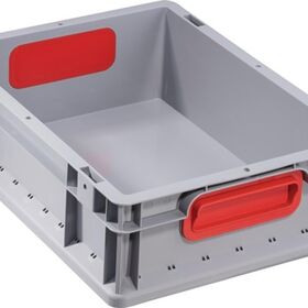 Transportstapelbehälter L400xB300xH120mm grau PP geschlossener Griff rot