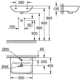 Grohe Waschtisch BAUEDGE 550x400mm, wandhängend alpinweiß