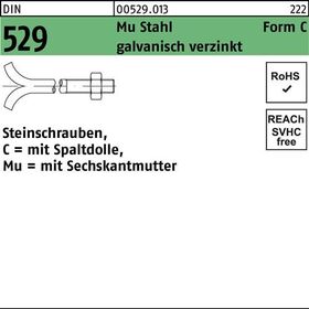Steinschraube DIN 529 Spaltdolle/6-ktmutter CM 16x180 Mu 3.6 galv.verz. 25St. - VPE: 25