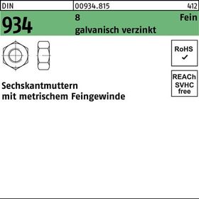 Sechskantmutter DIN 934 M10x 1,25 8 galv.verz. 500 Stück - VPE: 500