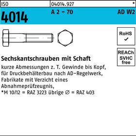 Sechskantschraube ISO 4014 Schaft M12x 55 A 2 - 70 AD-W2 50 Stück - VPE: 50