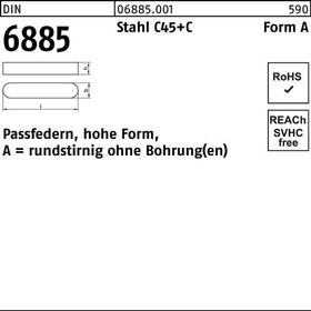Passfeder DIN 6885 FormA rundstirnig/o.Bohrung A 4x 4x 20 Stahl C45+C 100St. - VPE: 100