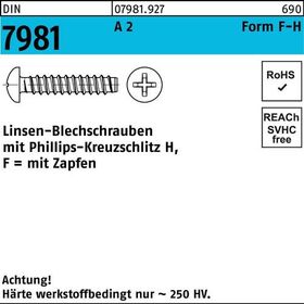 Blechschraube DIN 7981 LIKO PH 2,9x 9,5 -F-H A 2 Zapfen 1000St. - VPE: 1000