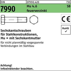 Sechskantschraube DIN 7990 CE Sechskantmutter M16x75 4.6 feuerverz. 25St. - VPE: 25