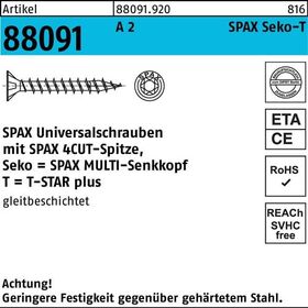 Schraube R 88091 SEKO T-STAR 5x 80/60-T20 A 2 100 Stück SPAX - VPE: 100
