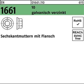 Sechskantmutter EN 1661 Flansch M20 10 galv.verz. 50 Stück - VPE: 50