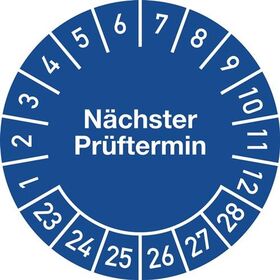 Mehrjahresprüfplakette D.30mm Nächster Prüftermin 2023-2028 Folie
