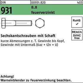 Sechskantschraube DIN 931 Schaft M20x 240 8.8 feuerverz. 1 Stück