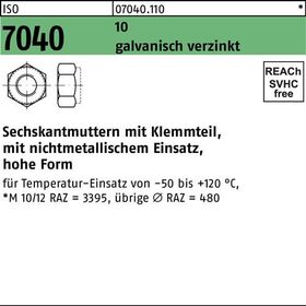 Sechskantmutter ISO 7040 Klemmteil M20 10 galv.verz. 50 Stück - VPE: 50