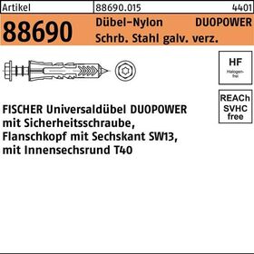 Dübel R 88690 6-kt-Schr. DUOPOWER 10x50 S Schr.verz./Dübel-Nylon 25St. FISCHER - VPE: 25