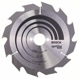 Kreissägeblatt Optiline Wood AD 190mm Z.12 WZ Bohr.30mm Schnitt-B.2,6mm HM BOSCH