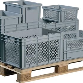 Transportbehälter L600xB400xH340mm grau PP Durchfassgr.Seitenwände durchbrochen