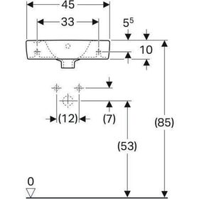 Geberit Handwaschbecken RENOVA COMPACT 450x250mm m ÜL Abl. re HL links weiß KT