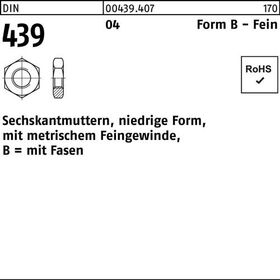 Sechskantmutter DIN 439/ISO 4035 FormB BM 10x 1,25 Automatenstahl 100 Stück - VPE: 100