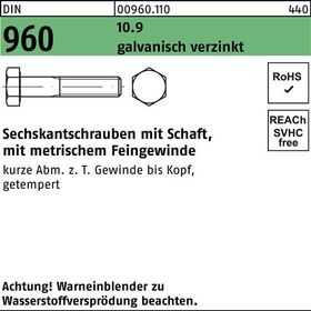 Sechskantschraube DIN 960 Schaft M14x1,5x 65 10.9 galv.verz. 50St. - VPE: 50