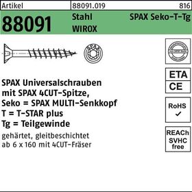 Schraube R 88091 SEKO/T-STAR TG 3,5x 45/30-T20 Stahl WIROX 1000 Stück SPAX - VPE: 1000