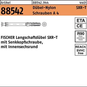 Rahmendübel R 88542 SXR 10x 80 T Schrauben A 4/Dübel-Nylon 50 Stück FISCHER - VPE: 50
