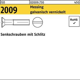 Senkschraube ISO 2009 Schlitz M4x 10 Messing galv. vernickelt 200 Stück - VPE: 200