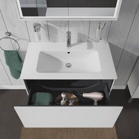 Duravit Waschtischunterbau L-CUBE 820x481mm 1 Ausz. we ma ES Ahorn mitte