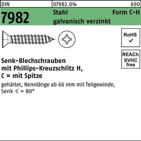 Senkblechschraube DIN 7982 PH/Spitze C 6,3x70-H Stahl galv.verz. 250St. - VPE: 250