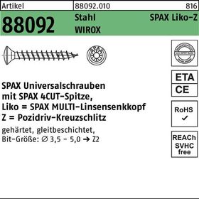 Schraube R 88092 LIKO/PZ 4x 30/25-Z Stahl WIROX 1000St. SPAX - VPE: 1000