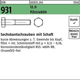 Sechskantschraube DIN 931 Schaft M20x80 12.9 flZnL 480h zinklamellenb. 25St. - VPE: 25
