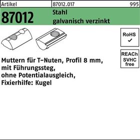 T-Nutenmutter R 87012 Führungssteg/o.Potenzial./Kugel 8mm M8 galv.verz. 100St - VPE: 100