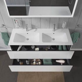 Duravit Waschtischunterbau L-CUBE 1290x481mm 2 Schubk we hgl ES Ah mitte