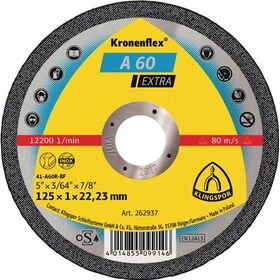 Trennscheibe A 60 Extra D125x1mm ger.INOX Bohr.22,23mm KLINGSPOR - VPE: 25