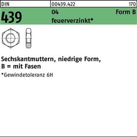 Sechskantmutter DIN 439/ISO 4035 FormB BM 12 Automatenstahl feuerverz. 100St. - VPE: 100