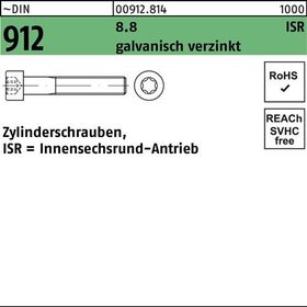 Zylinderschraube DIN 912 ISR M8x20-T45 8.8 galv.verz. 200St. - VPE: 200