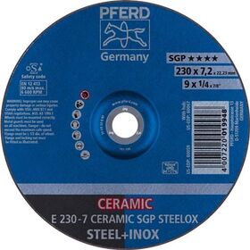 Schruppscheibe CERAMIC SGP STEELOX D230xS7mm gekr.STA Bohr.22,23mm PFERD - VPE: 10