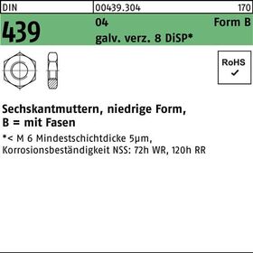 Sechskantmutter DIN 439 FormB BM 5 Automatenstahl galv.verz. 8 DiSP 1000St. - VPE: 1000