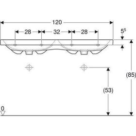 Geberit Doppelwaschtisch iCon Light 1200x480mm o Hahnloch ohne Überlauf weiß