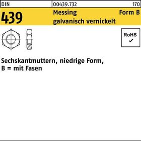 Sechskantmutter DIN 439/ISO 4035 FormB BM 20 Messing galv. vernickelt 50St. - VPE: 50