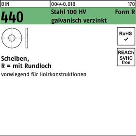Scheibe DIN 440/ISO 7094 FormR R 13,5x 44x4 Stahl 100 HV galv.verz. 100St. - VPE: 100