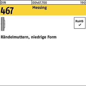 Rändelmutter DIN 467 niedrige FormM6 Messing 50 Stück - VPE: 50