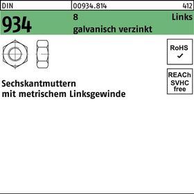 Sechskantmutter DIN 934 links M8 -LH 8 galv.verz. 100 Stück - VPE: 100