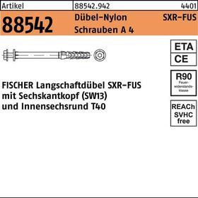 Rahmendübel R 88542 SXR 10x100 FUS Schrauben A 4/Dübel-Nylon 50 Stück FISCHER - VPE: 50