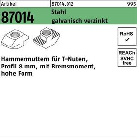 Hammerkopfmutter R 87014 Bremsmoment hoch 8mm M6 Stahl galv.verz. 100St. - VPE: 100