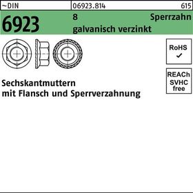 Sechskantmutter DIN 6923 Flansch/Sperrverzahnung M16 8 gal Zn 50 Stück - VPE: 50