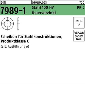Unterlegscheibe DIN 7989-1 20/22x 37x8 Stahl 100HV feuerverz. 100 Stück - VPE: 100