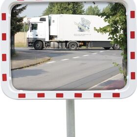Verkehrsspiegel H600xB800mm Kunststoff,rot/weiß 22m